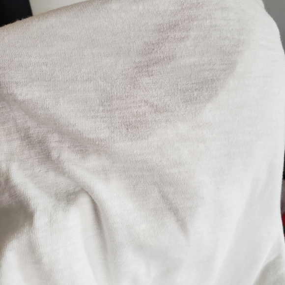 White Short Sleeve Lace Overlay Stripes Medium - Picture 2 of 6